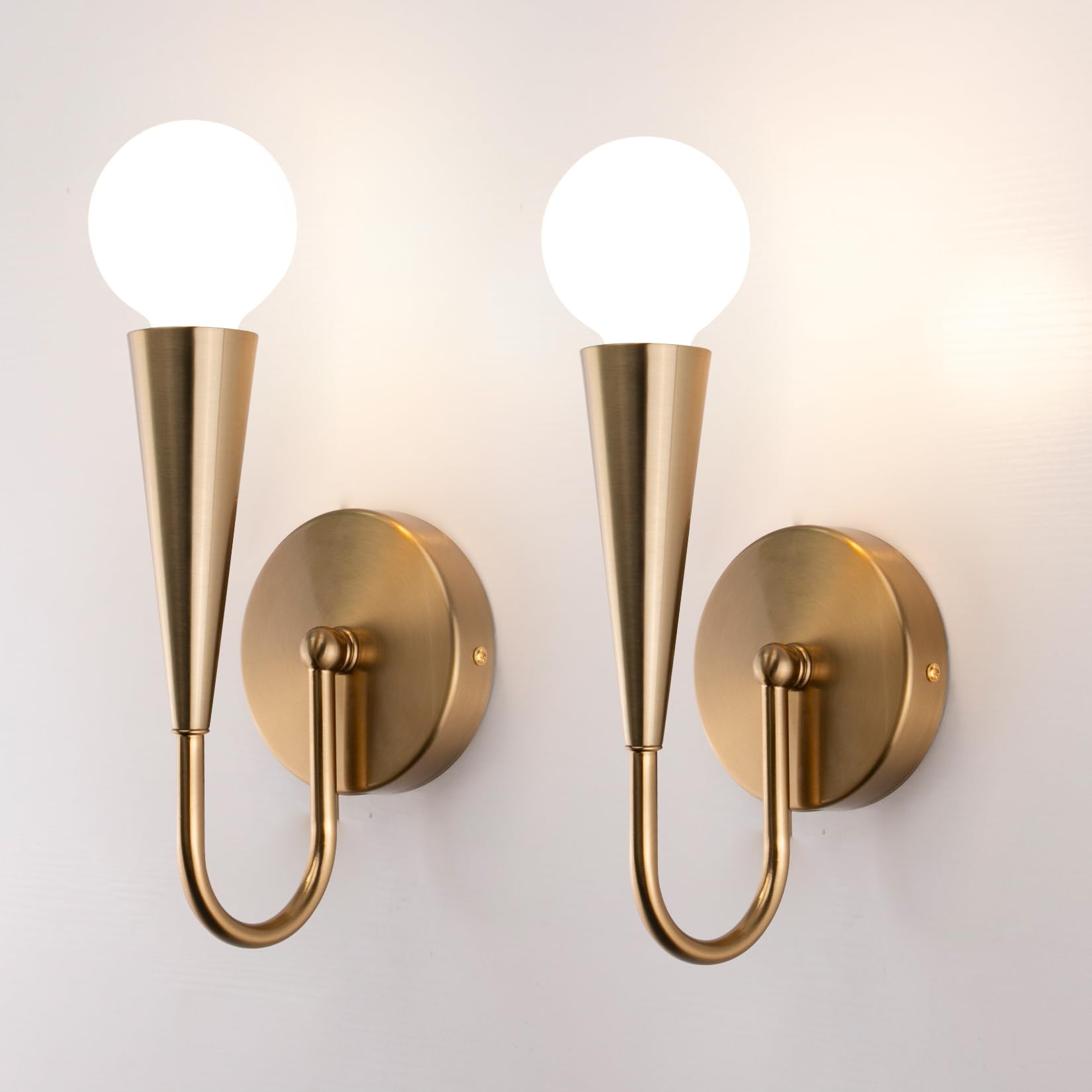 Fang Yan Mei Gold Wall Light, Brass Set of 2 Wall Sconce, 9.4" Vintage Bathroom Vanity Lighting Mount Light Indoor Up and Down Wall Lamp for Bedroom Bathroom Stair Entryway (2 Pack)