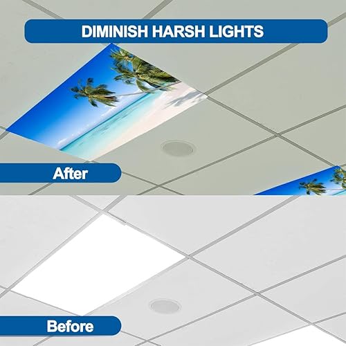 Miniatura 5 de Paquete de 4 cubiertas de luz fluorescente para luz de techo, cubiertas de luz de palmeras de playa tropicales para aula, oficina, hogar, cubierta