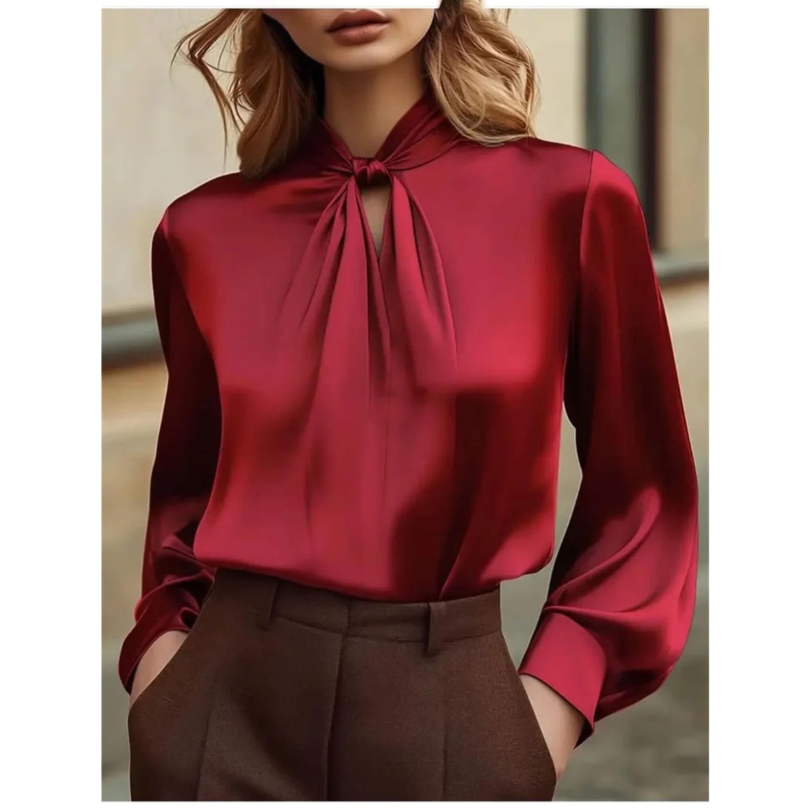 Camisa de manga larga plisada hueca para mujer, diseño elegante, versátil y elegante, para uso diario y de oficina