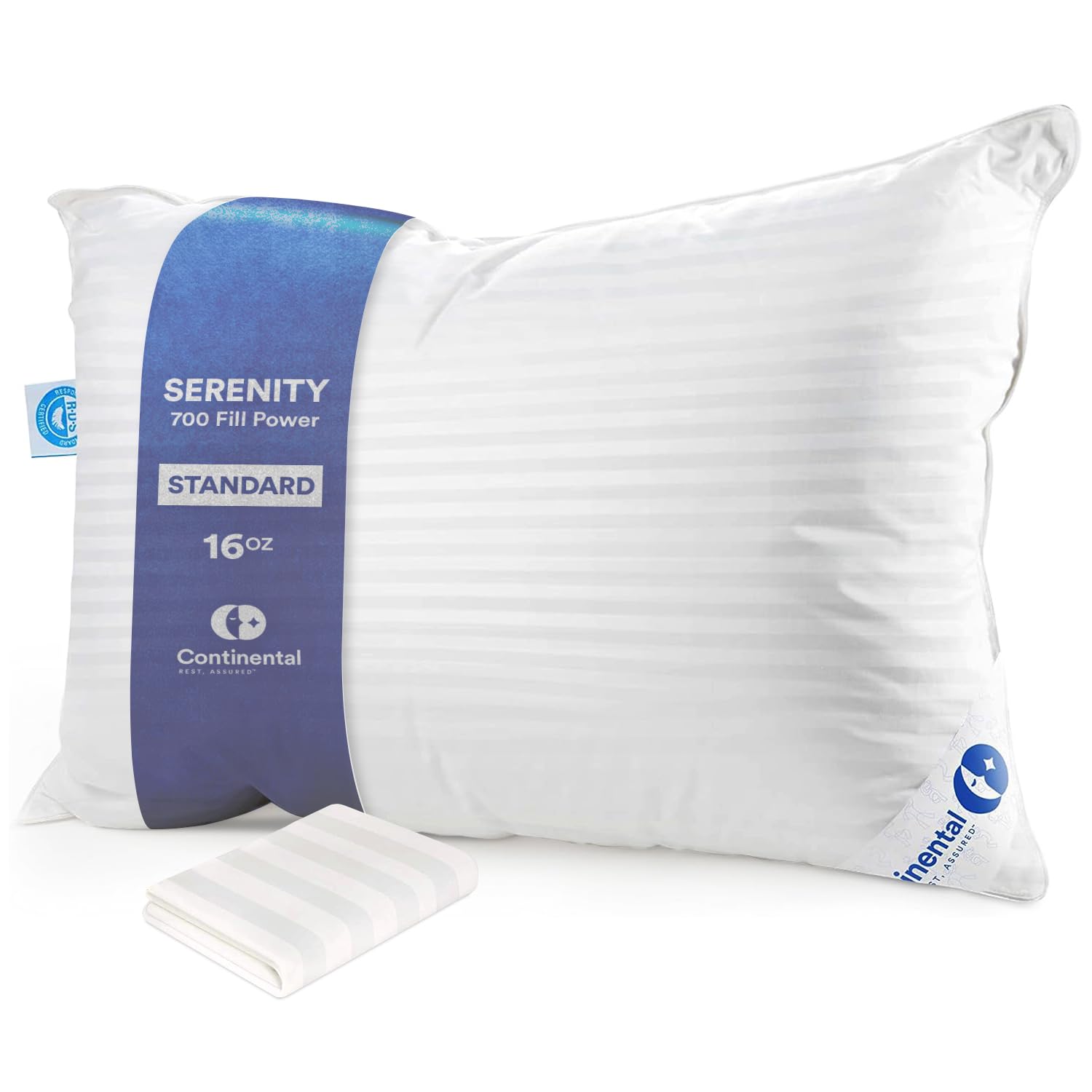 Continental Bedding Serenity Goose Down Pillow 700 Fill Power Hungarian White Down 400TC Cotton Damask Shell Made in