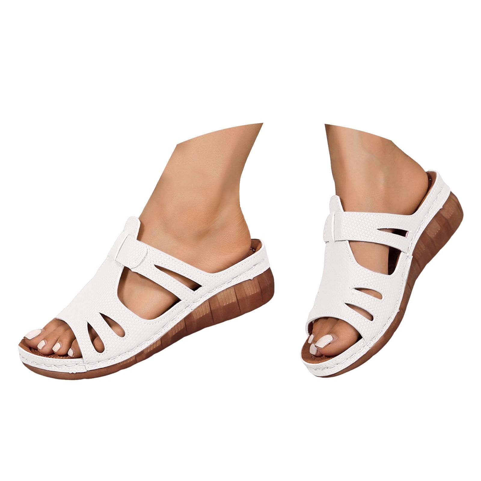 Womens Summer Outdoor Sandals 2025 Casual Open Toe Solid Color Wedge Sandals Hollow Stylish Lightweight Slide On Platform Heels Beach Shoes