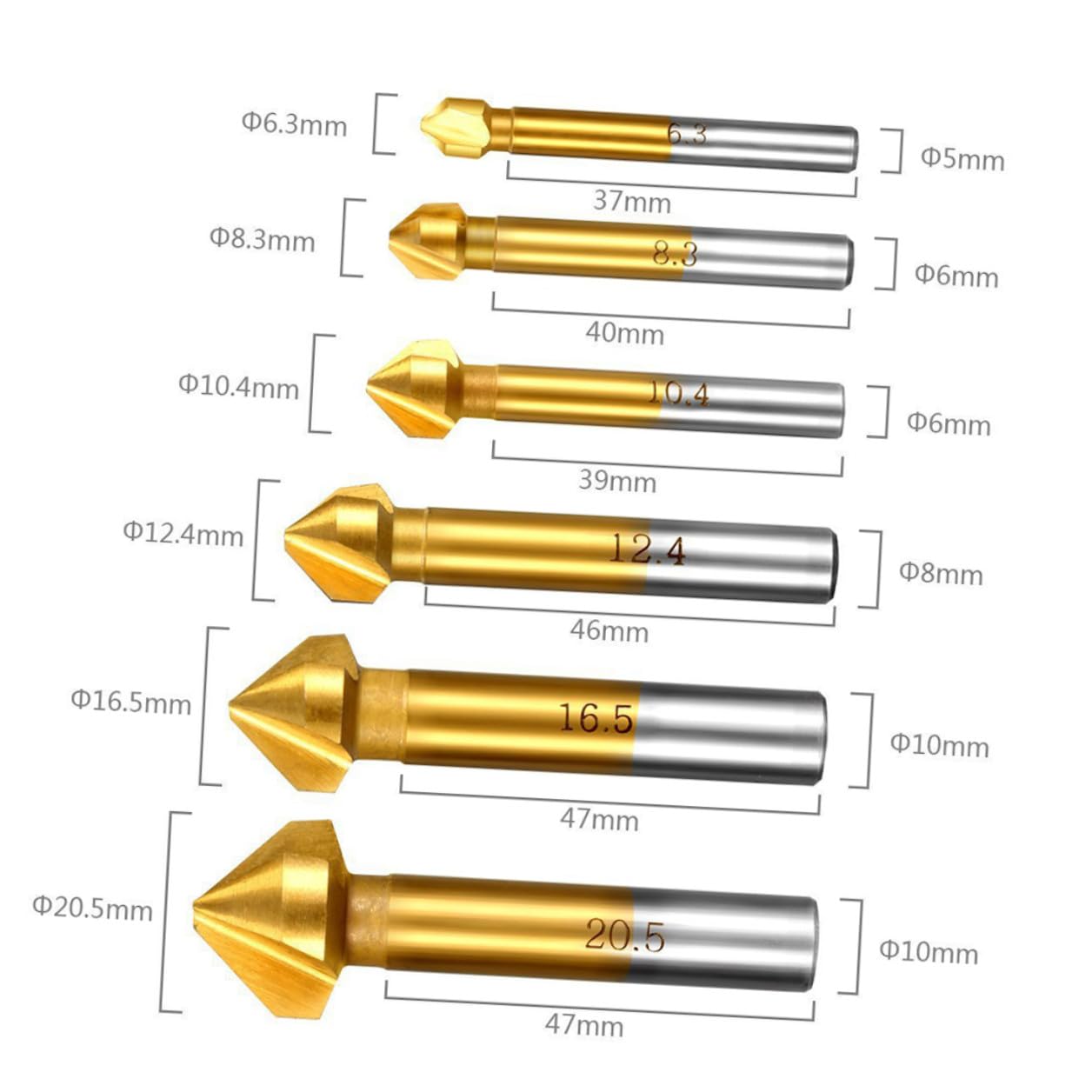 Set de 6 Fraises à Fraiser en Titane 90° pour Pvc et Plastique, Outil D'ébavurage et Chanfreinage Professionnel 6mm à 19mm pour Travaux Précis