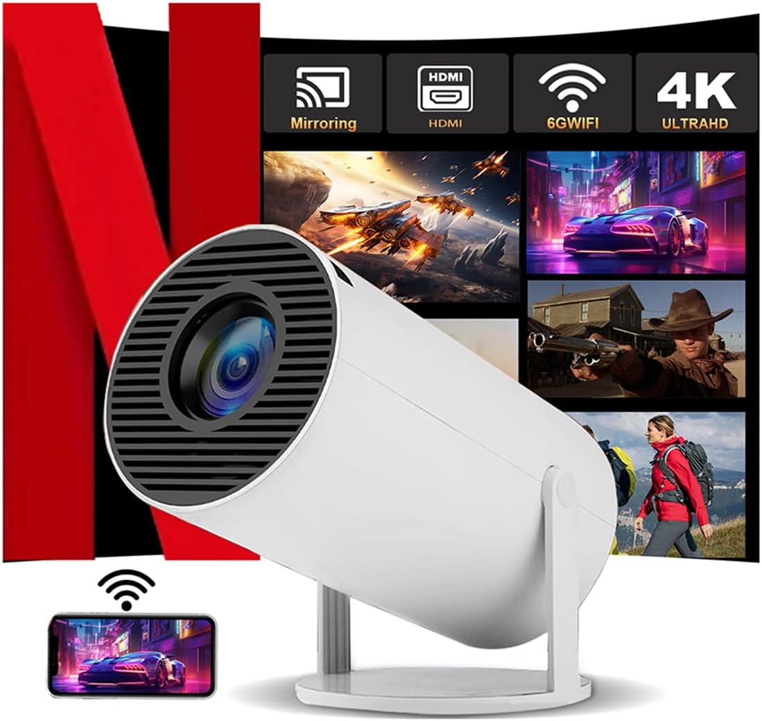 HY300 Mini Projector, Portable 4K Mini Projector with WiFi 1080P Support, Advanced Keystone Correction, Compact Design for Home Theater, Outdoor Movies, Presentations, and Gaming. (white)
