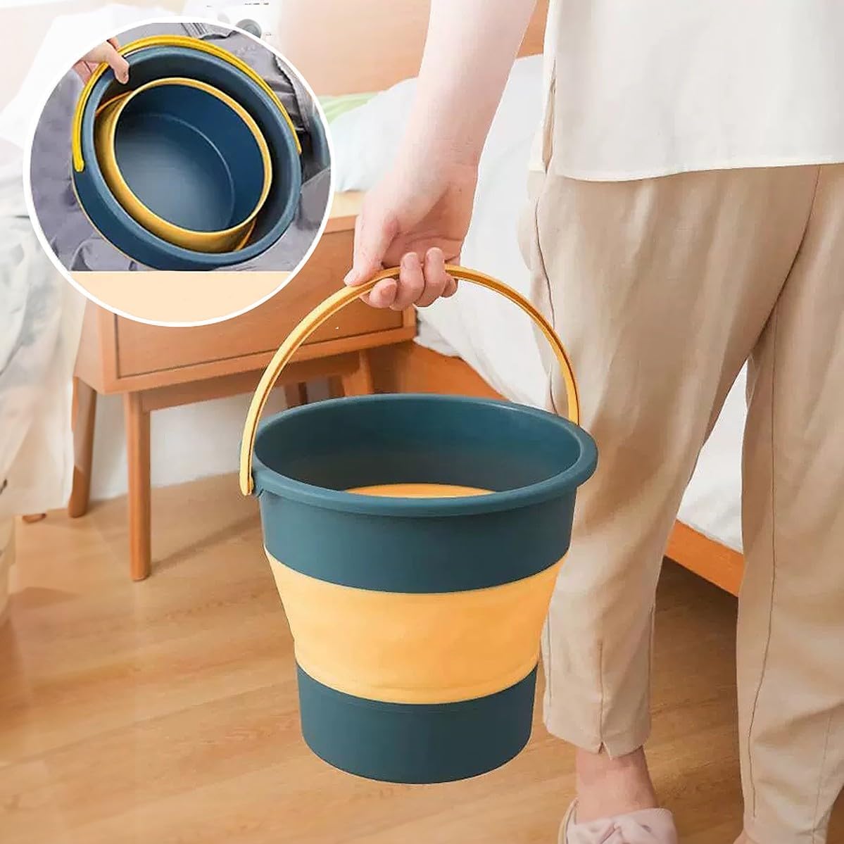 Zollyss, Foldable Bucket for Bathroom Cleaning 10 Litre, Car Wash, Foot Soak Hot/Cold Water, Small Yellow Blue