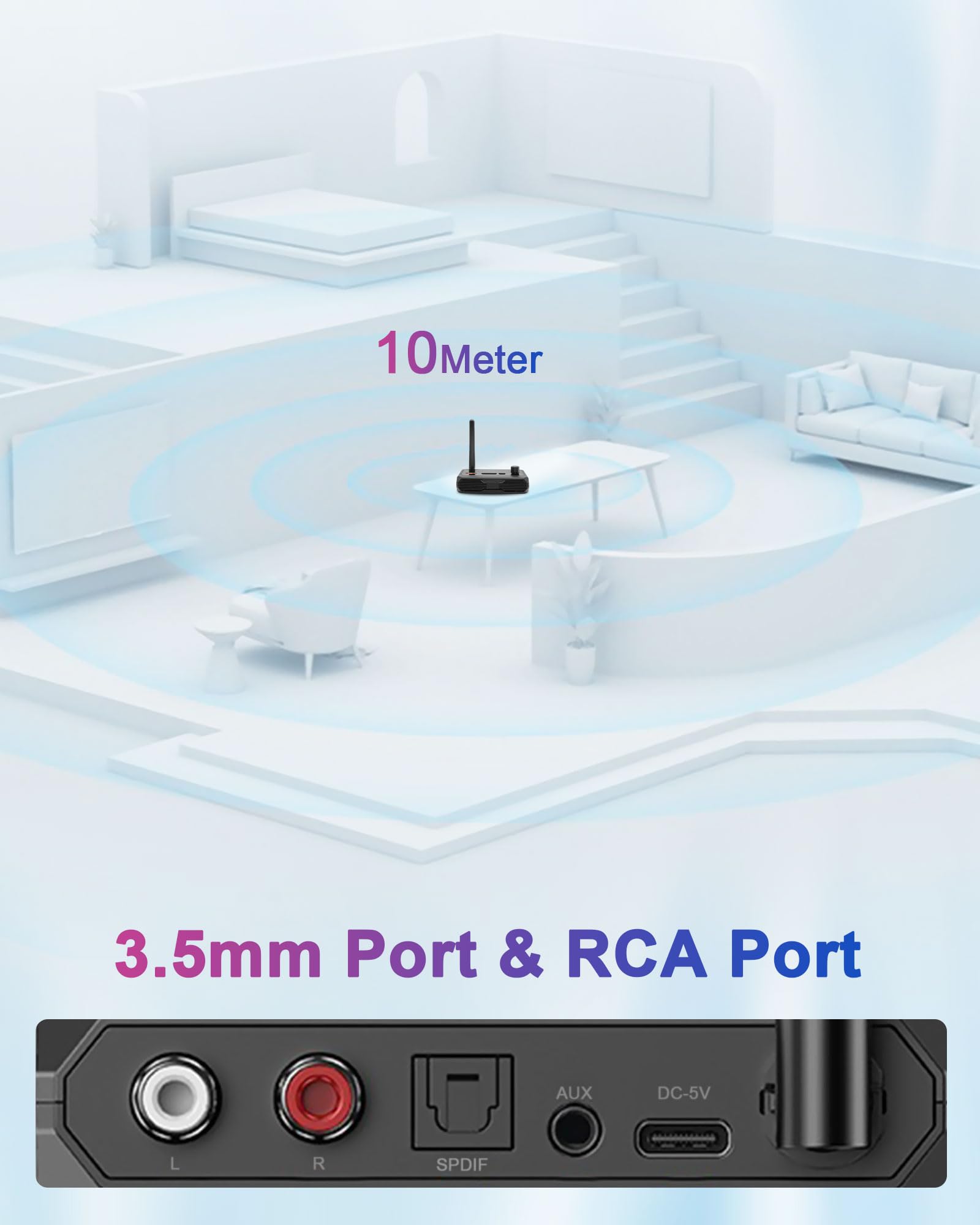 Odbiornik Bluetooth 5.3, bezprzewodowy odbiornik audio, obsługuje optyczne gniazdo RCA AUX 3,5 mm do stereo, głośników MP3 Play i wzmacniacza
