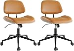 Chaise de bureau ergonomique sans bras avec roues, PU chaise de bureau réglable en cuir - 360° Swivel, style moderne de noyer, parfait pour les petits espaces, Home Office & Salle de réunion, Noir