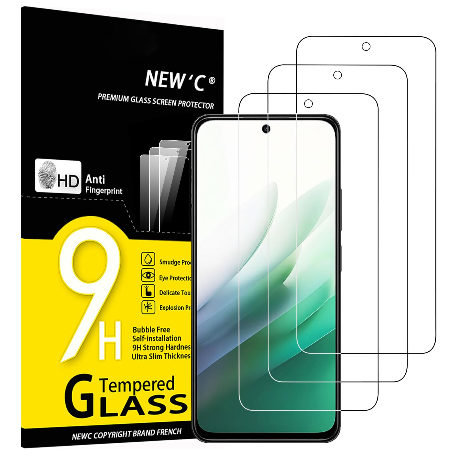 NEW'C 3 Pezzi, Vetro Temperato per Xiaomi Redmi 15 5G/4G, Xiaomi POCO M7 4G, POCO M7 Plus 5G, Pellicola Prottetiva Anti Graffio, Anti-Impronte, Senza Bolle, Durezza 9H, 0,33mm Ultra Trasparente