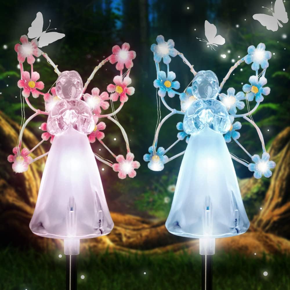 NALACAL Solar Angel Garden Stake Lights, Waterproof LED Garden Outdoor Decorations, Multicolor Angel Solar Outdoor Garden Lights for Cemetery Grave Decorations, Memorial Gift, Sympathy Gifts