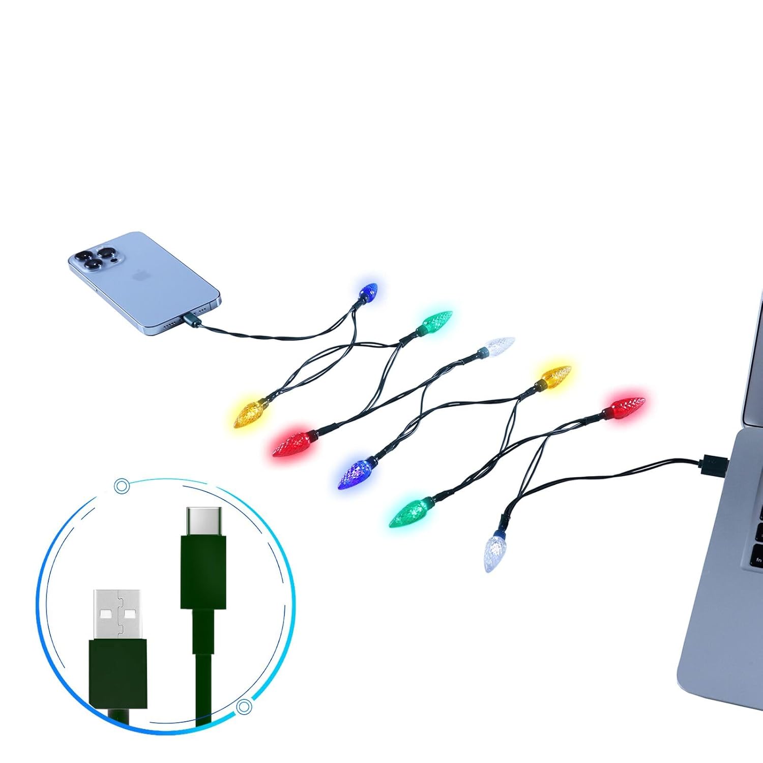 Lanyazet USB Christmas Light Phone Charger Cord USB and