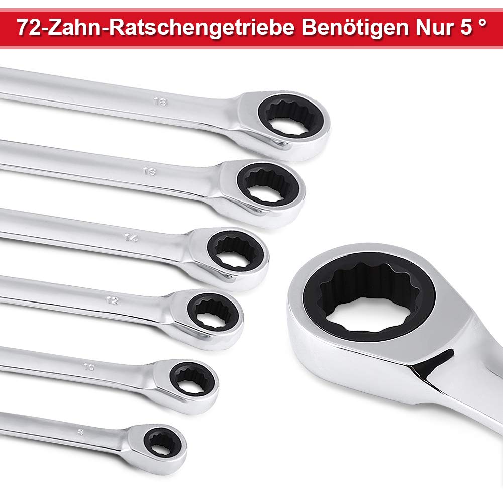 Greensen Chiavi Fisse a Cricchetto Set di Chiavi a Cricchetto 12 pezzi, Set Chiavi Fisse Inglese Metriche Chiave Inglese Strumento lucidato, Chiavi a Cricchetto per Artigiano con Scatola Organizer