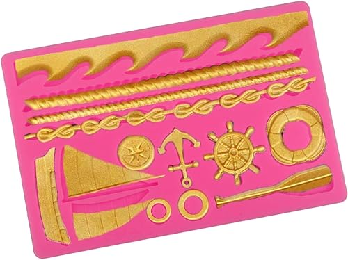 Miniatura 6 de Molde de silicona con temática de velero, moldes de fondant, olas de mar, moldes de silicona para pasta de goma, moldes de chocolate para decoración