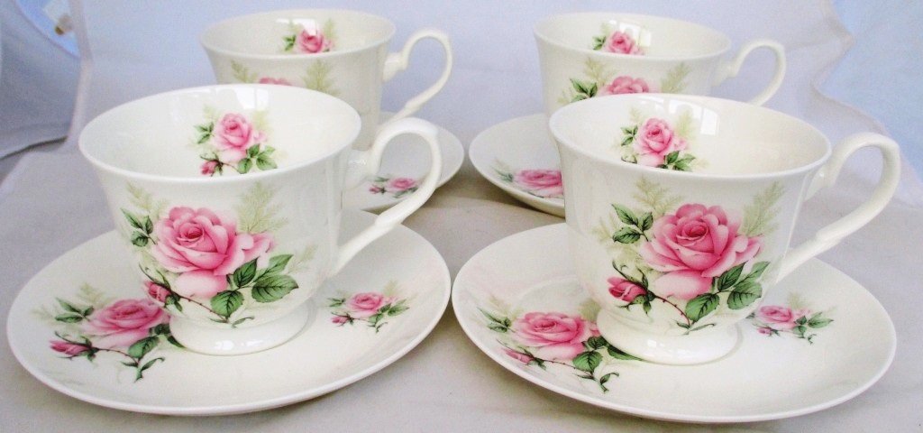 Majestic Rose - Juego de 6 tazas de café y platillos de porcelana fina