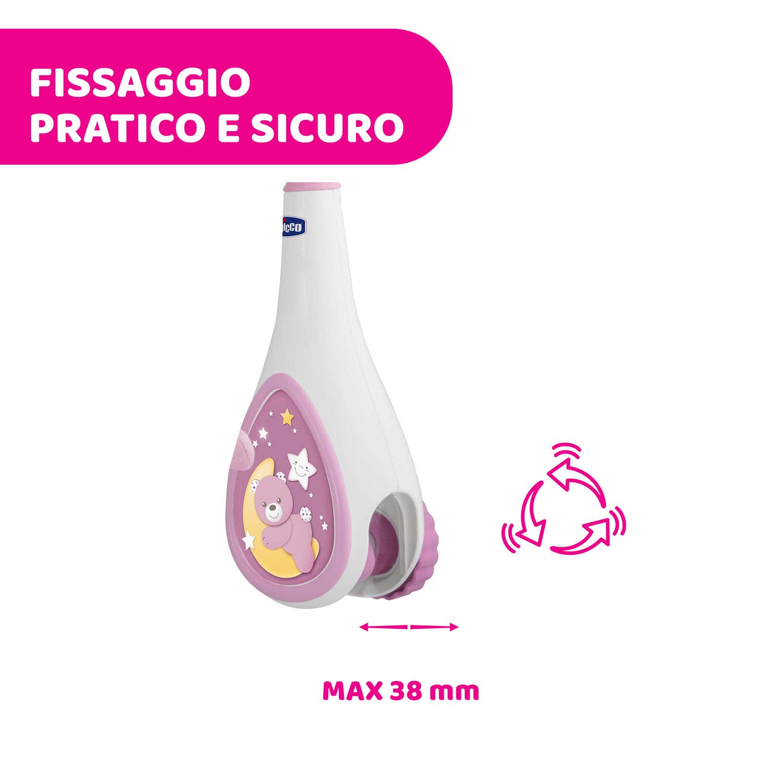 Chicco Next2Dreams Giostrina Neonato 3in1 con Carillon Elettronico per Culla e Lettino, Compatibile con Culla Chicco Next2Me, con Effetti Sonori, Proiettore di Luce Soffusa, Musica - 0+ Mesi, Rosa