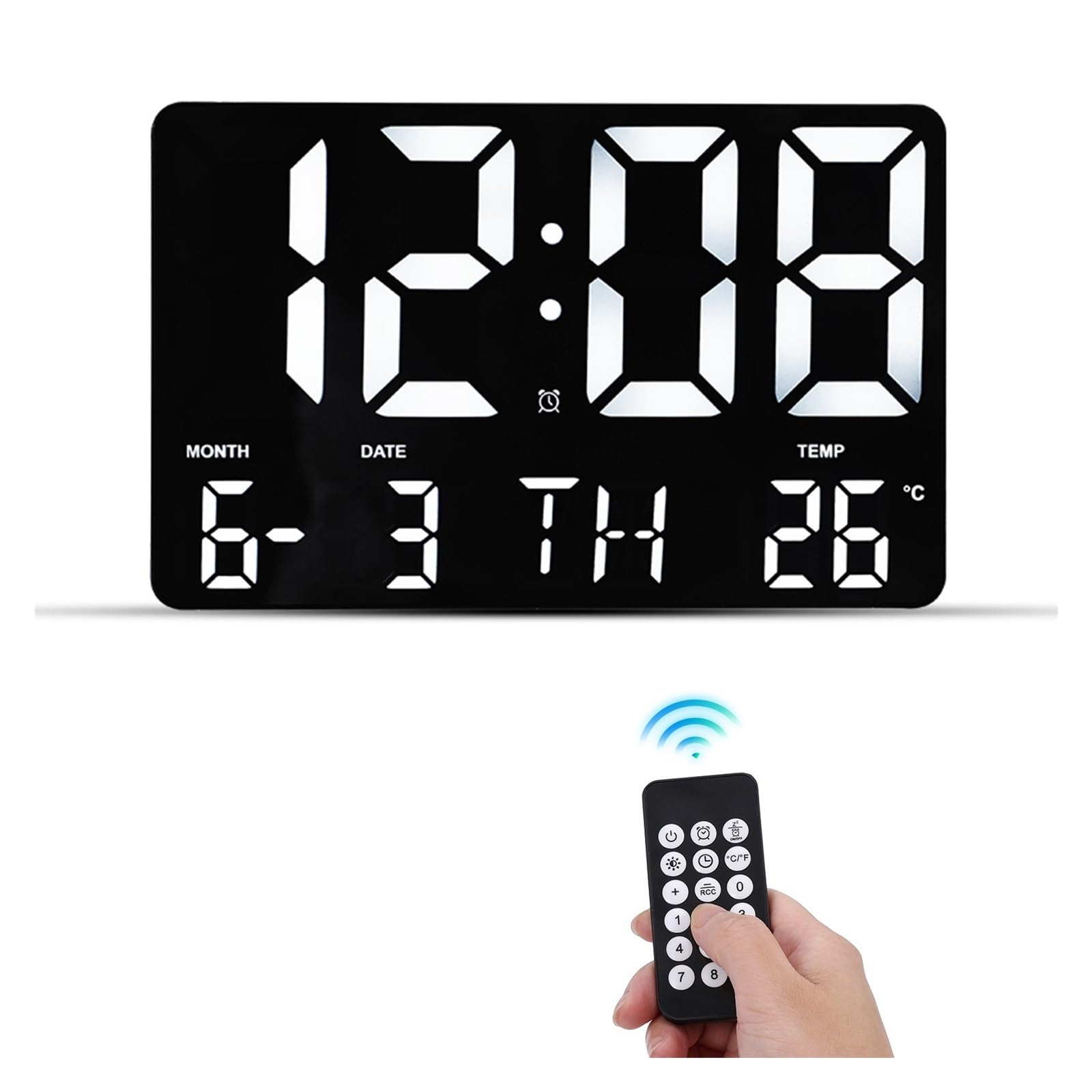 11,5-calowy Duży Cyfrowy Zegar Ścienny Zasilany Przez USB Kalendarz Czasowy 12/24H Wyświetlacz Czasu/dnia/miesiąca/temperatury Elektroniczny Budzik LED Cichy I EnergooszczęDny(White font)