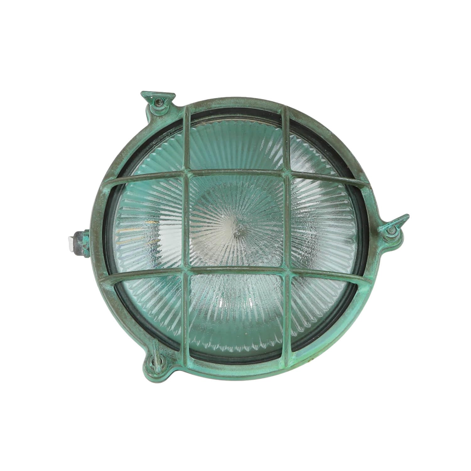 Licht-Erlebnisse Außenwandlampe Messing Glas in Grün Antik IP64 Terrasse Balkon Ø21 cm E27 Rustikal Maritim nostalgische Außenleuchte Garten SERIFOS