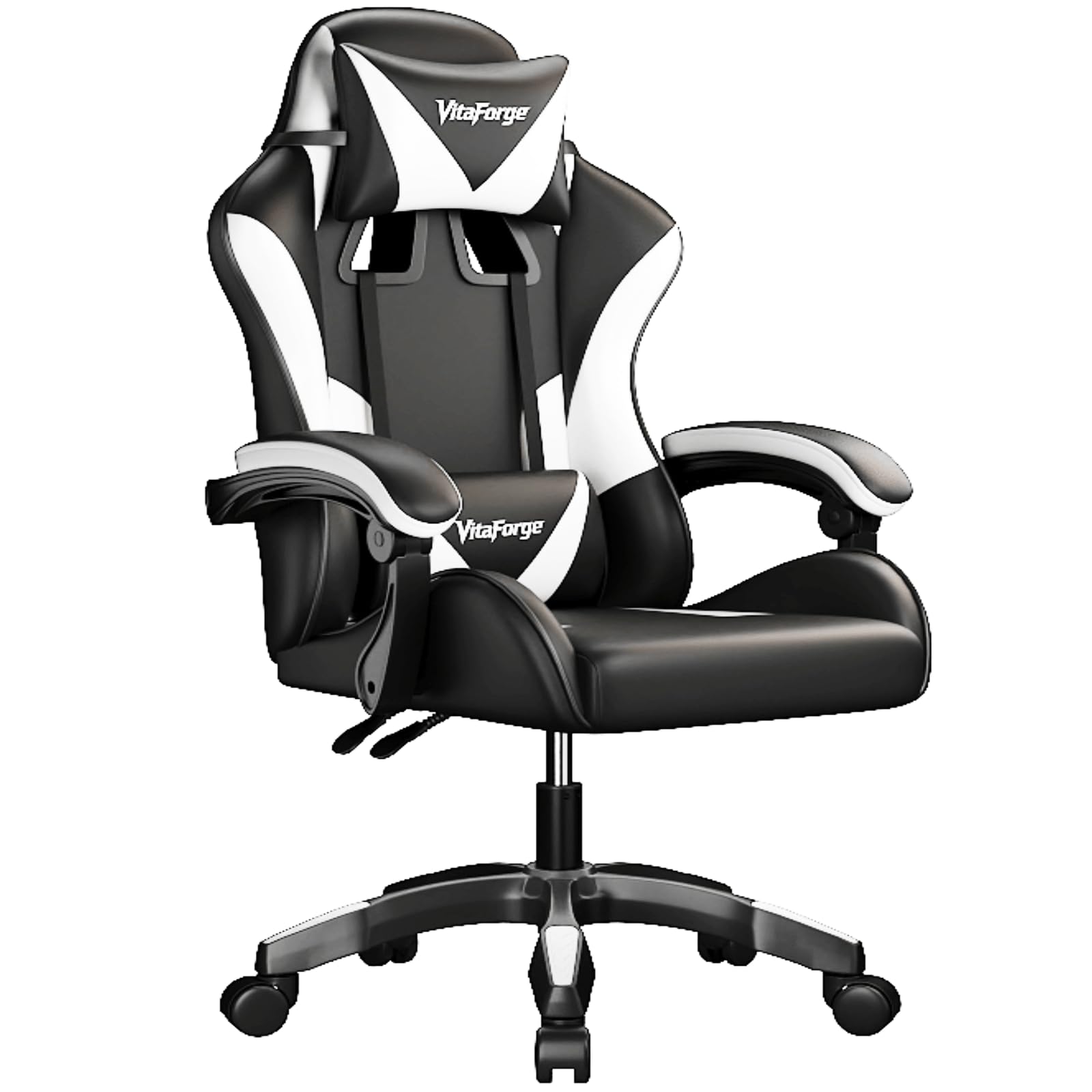 Ergonomic Office Gaming Chair with Lumbar Support and Adjustable Headrest – 135° Reclining Gaming Chair in PU Leather for Adults and Children (Black/White)