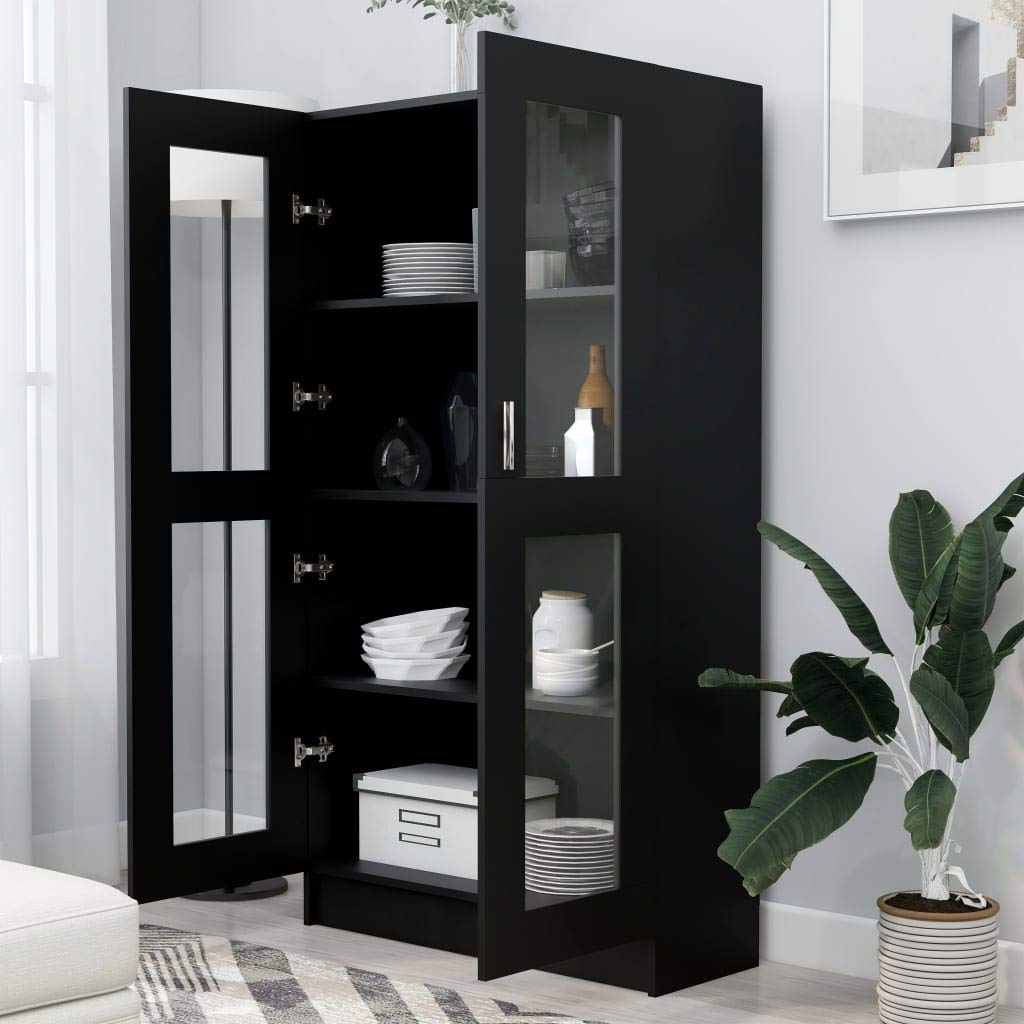 SKM Armoire à vitrine Noir 82,5x30,5x150 cm Aggloméré