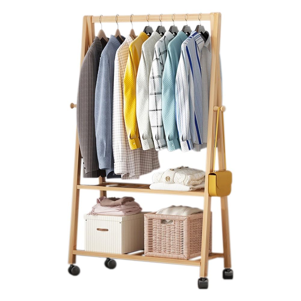 Porte-vêtements en bambou de qualité supérieure avec double rangement