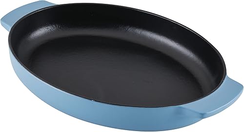 KitchenAid Sartén ovalada para asar de hierro fundido esmaltado, 2.5 cuartos de galón, terciopelo azul