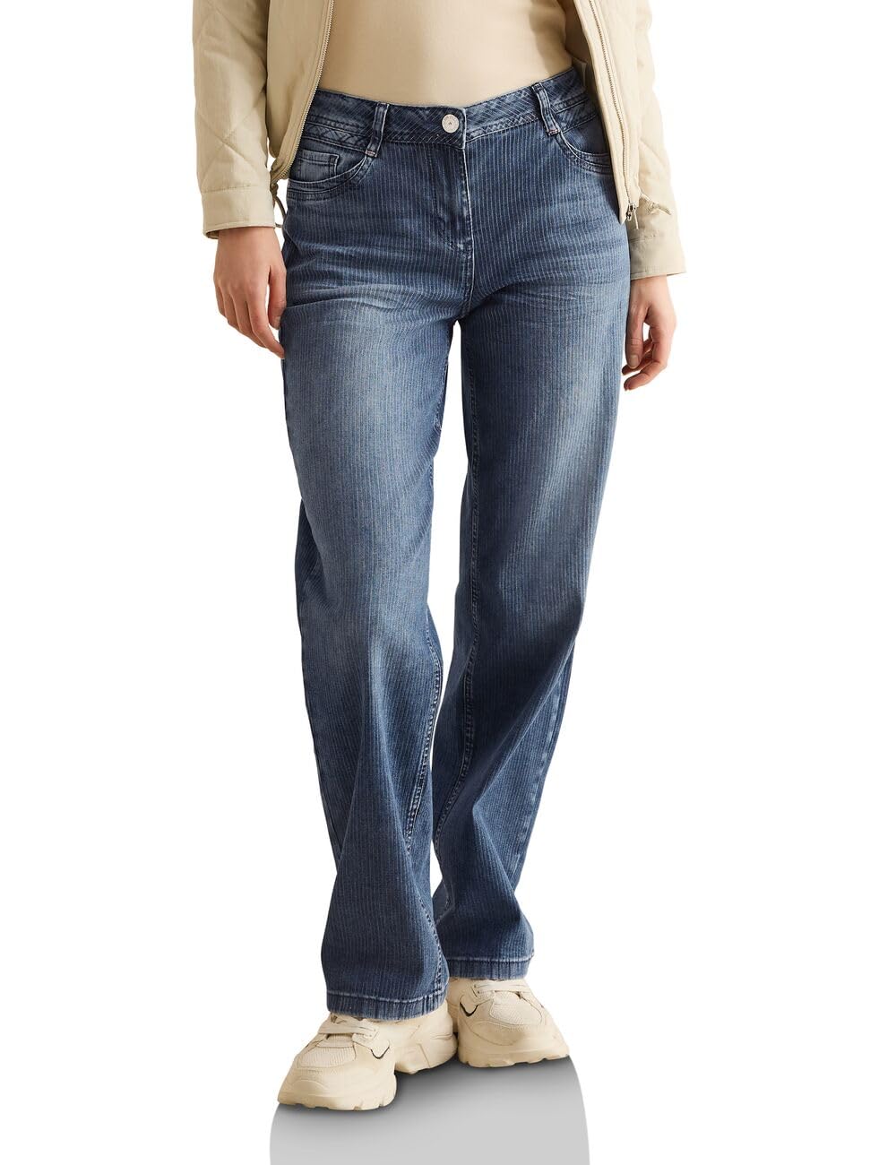 Cecil Women's B378810 Straight Leg Jeans, Mid Blue Wash, 28W x 32L