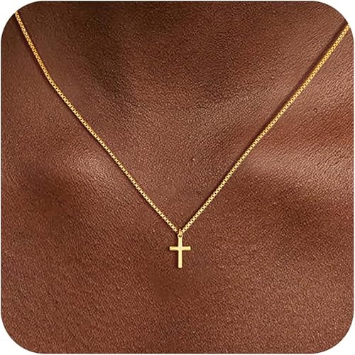 Eaciy Cross Necklace for Women - 18K Gold Plated Dainty Small Cross Pendant Choker Simple Trendy Cute Cross Charm Chain Necklace Easter Basket Stuffers Baptism Religious Faith Jewelry Gift
