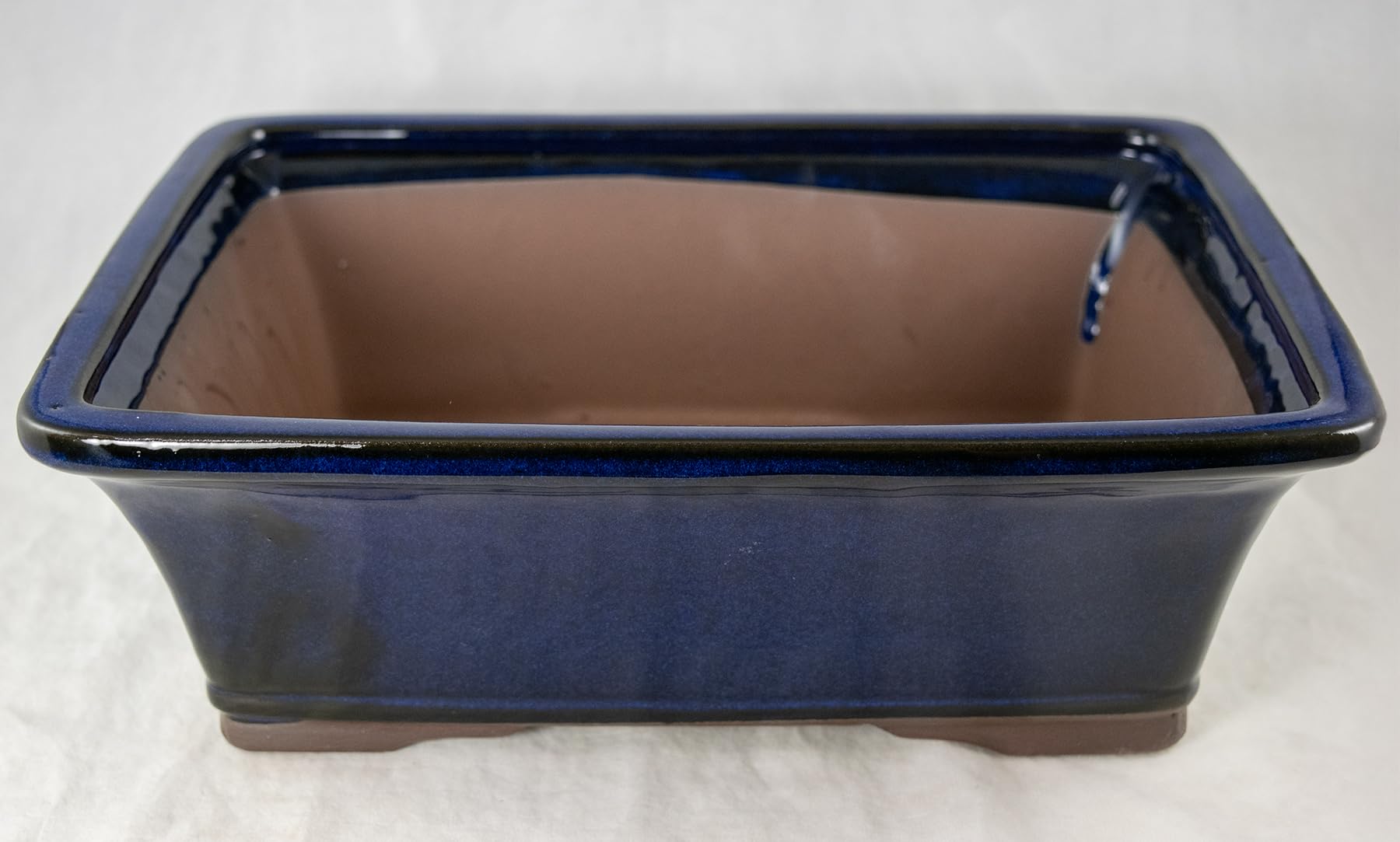 Calibonsai Rectangular Glazed Bonsai Pot, Cactus & Succulent Planter + Mesh 12 inches x 9 inches x 4 inches - Dark Blue Stain