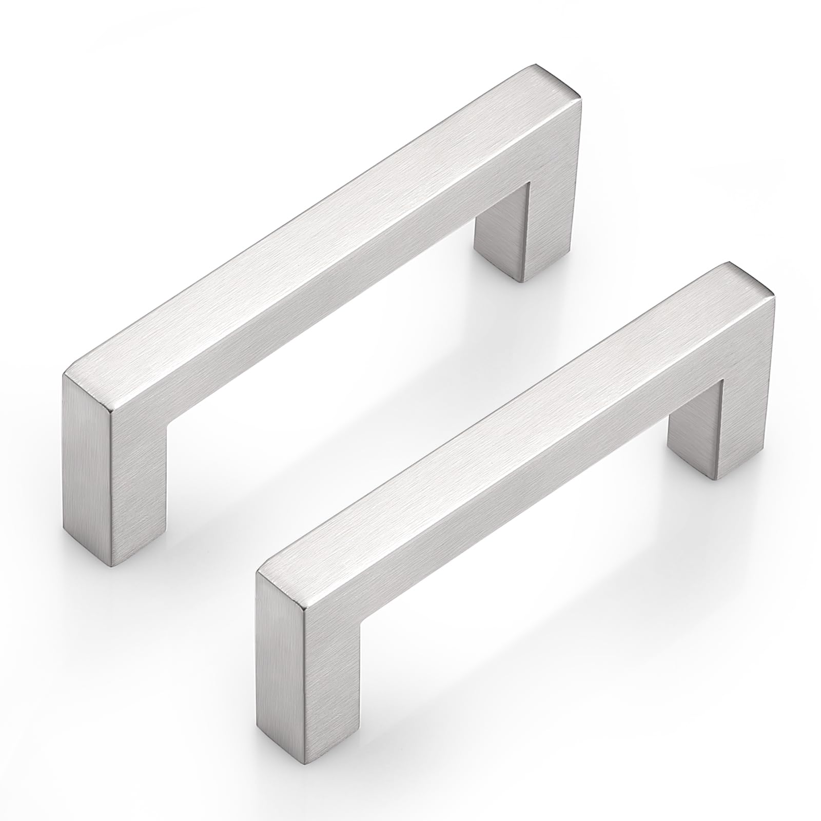 Probrico 50 Pack Silver Cabinet Pulls Square Kitchen Cabinet Hardware 3-1/2 Inch(90mm) Hole Center Modern Drawer Handles Stainless Steel Satin Nickel