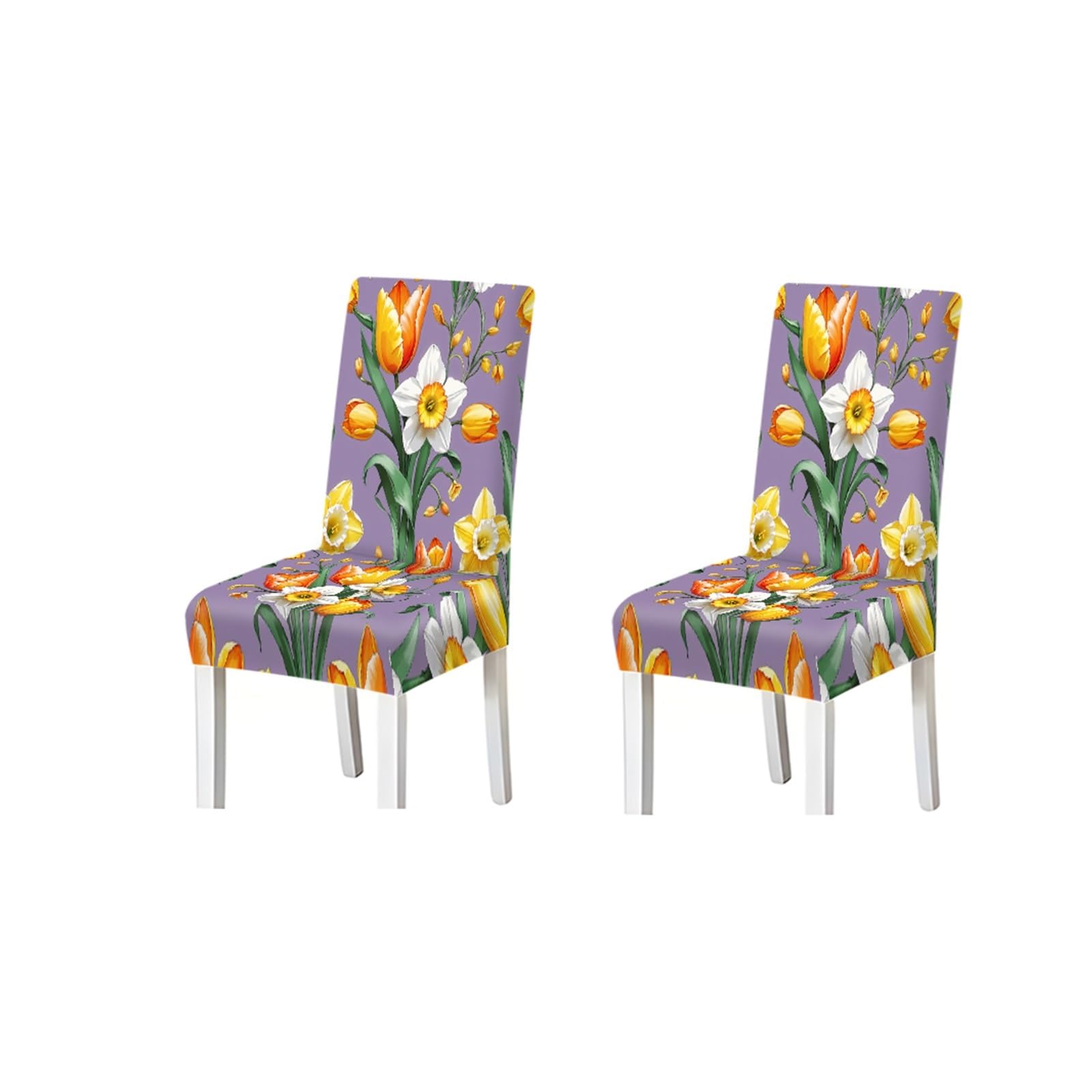 BOSUYBN Vibrant Lavender Daffodil Tulip Floral Print Stretch Dining Chair Covers, 2/4/6 PCS For Home Kitchen Party Furniture Protectors for Home Dining Room(2PCS Chair cover)