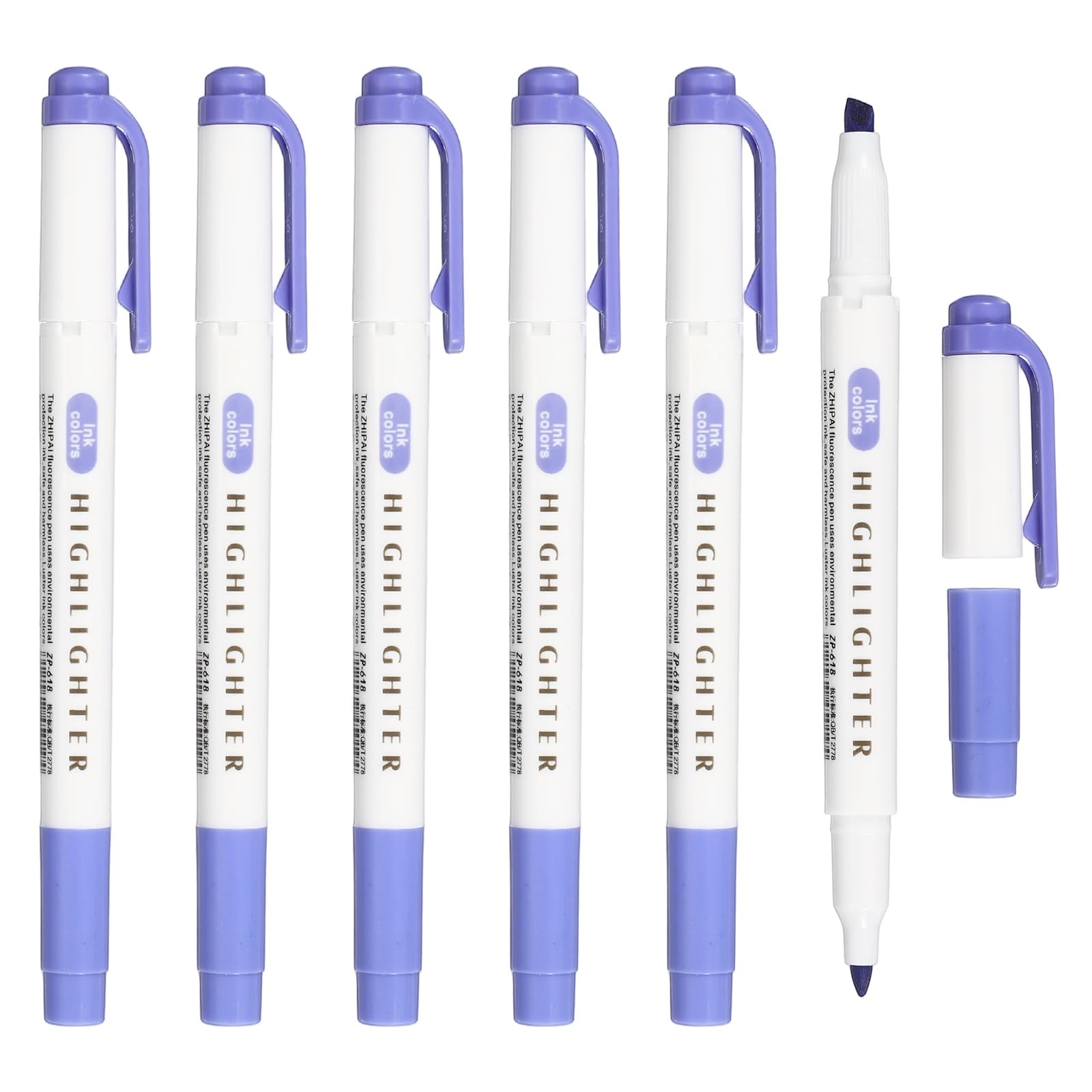 PATIKIL Highlighter Pen, 6 Pack Double Ended Highlighter Broad and Round Tips Marker Pens Studying Supplies for Office Home Daily Use, Deep Purple