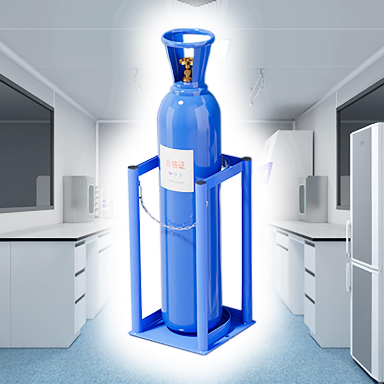 OWOHYG Oxygen Cylinder Rack With Chain,Secure Floor Mount Holder For Laboratory,Clinic, Storage.L-21cm(8 1/4