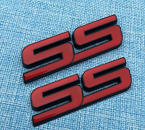 Image of 2Pc Trunk and Fender SS Emblem 10336980 3D Metal Badge Pearl Replacement for 2006 2007 2008 2009 2010 Impala Malibu HHR Cobalt SSR (Black Red)