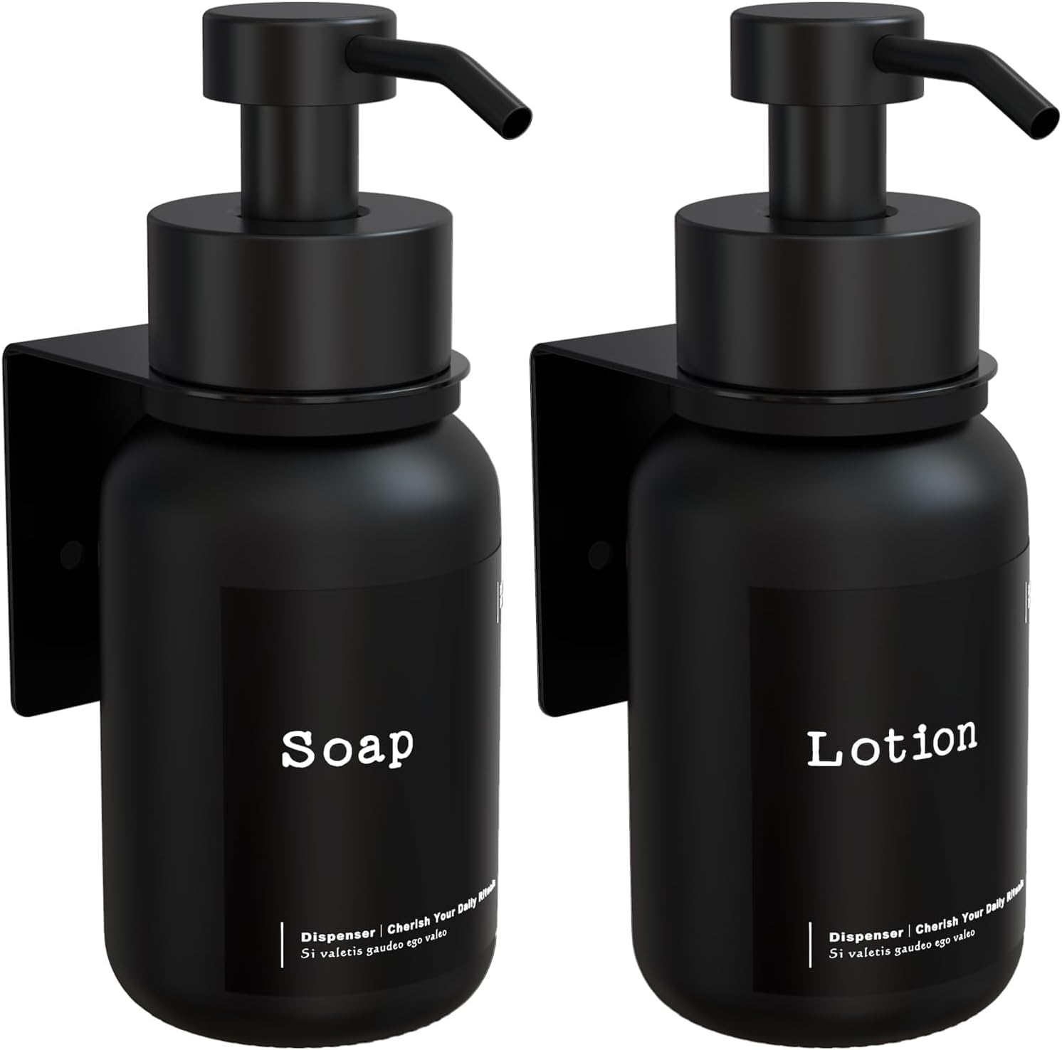 Lot de 2 distributeurs de Savon Mural - Noir - en Verre - 250 ML - Distributeur de Savon Mural à Coller ou à percer - sans perçage - Distributeur de Savon Liquide pour shampoing, Gel Douche