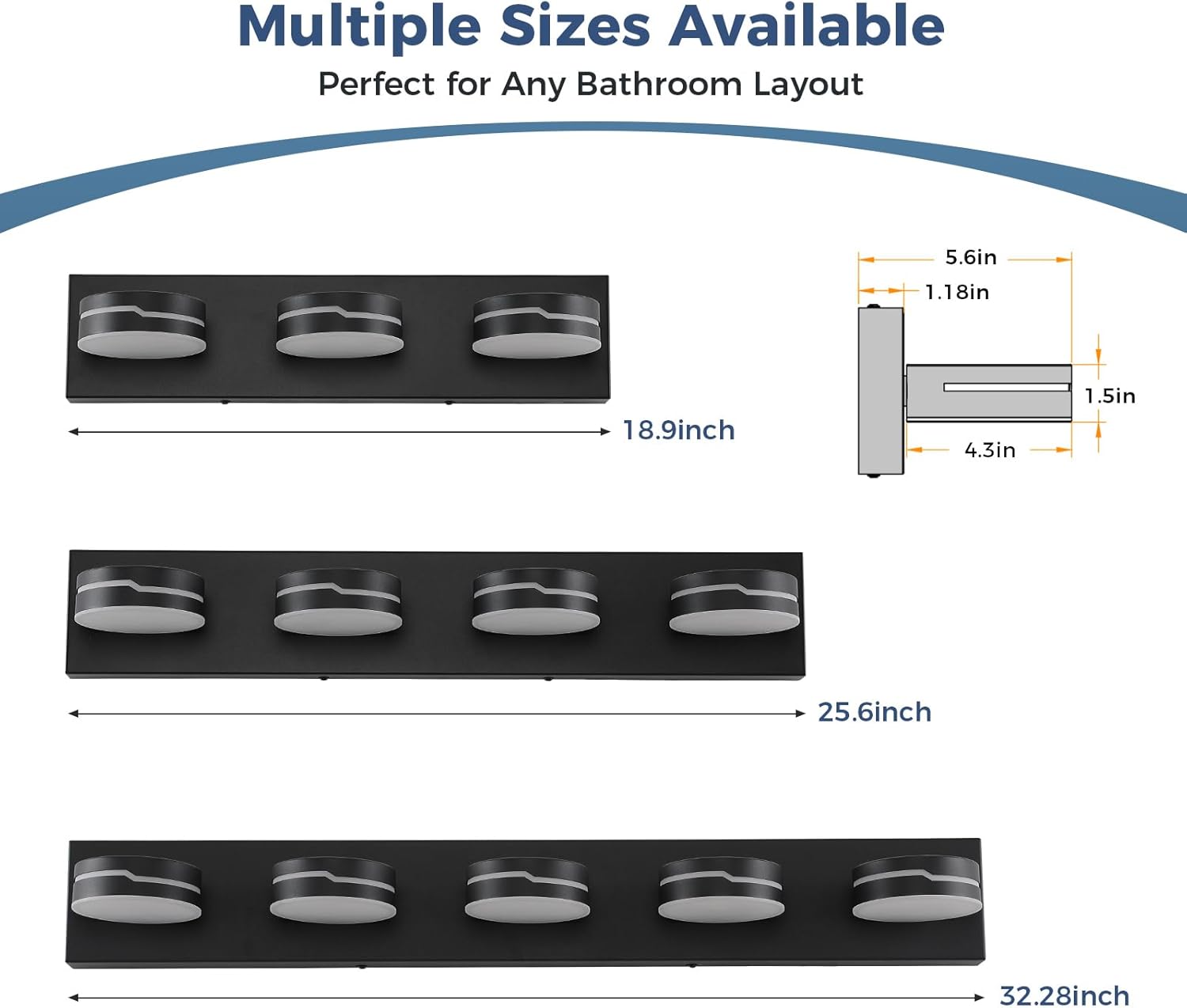 Vanity Lights for Bathroom, 32.28in Matte Black Bathroom Light Fixtures Over Mirror, 5-Light Modern LED Wall Sconce Makeup Lighting, 350° Rotatable, Dimmable 5500K Cool White, Hardwired