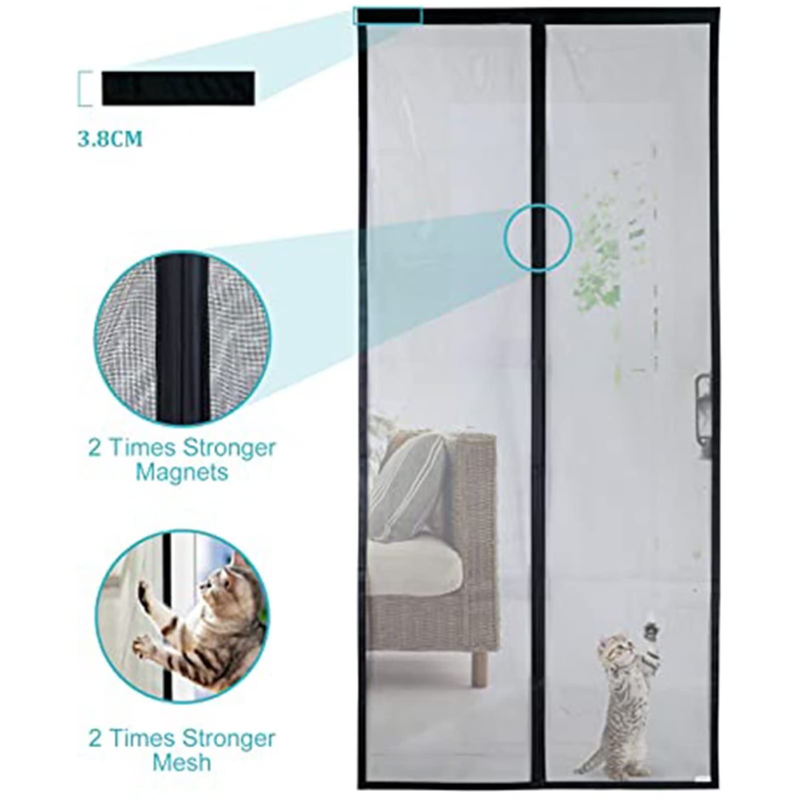 Window Magnetic Mosquito Net 105 x 235 cm Anti-Magnetic Mosquito Net Automatic Closure-Easy to Assemble Without Drilling for Living Room Door Balcony Patio, White