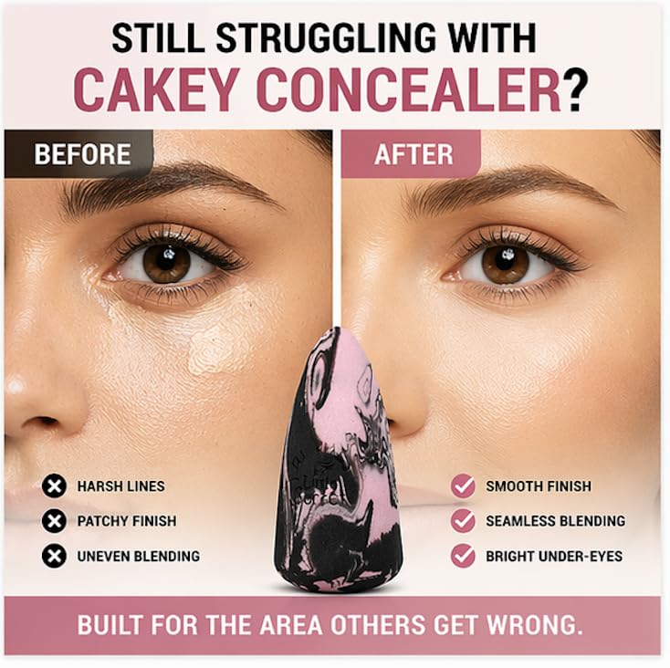 Image of Under Eye Blending Sponge for Concealer | Precision Tip Makeup Sponge for Flawless, Crease-Free Blending | Latex-Free | Suitable for All Skin Types | Glow Rituals Under Eye Blender