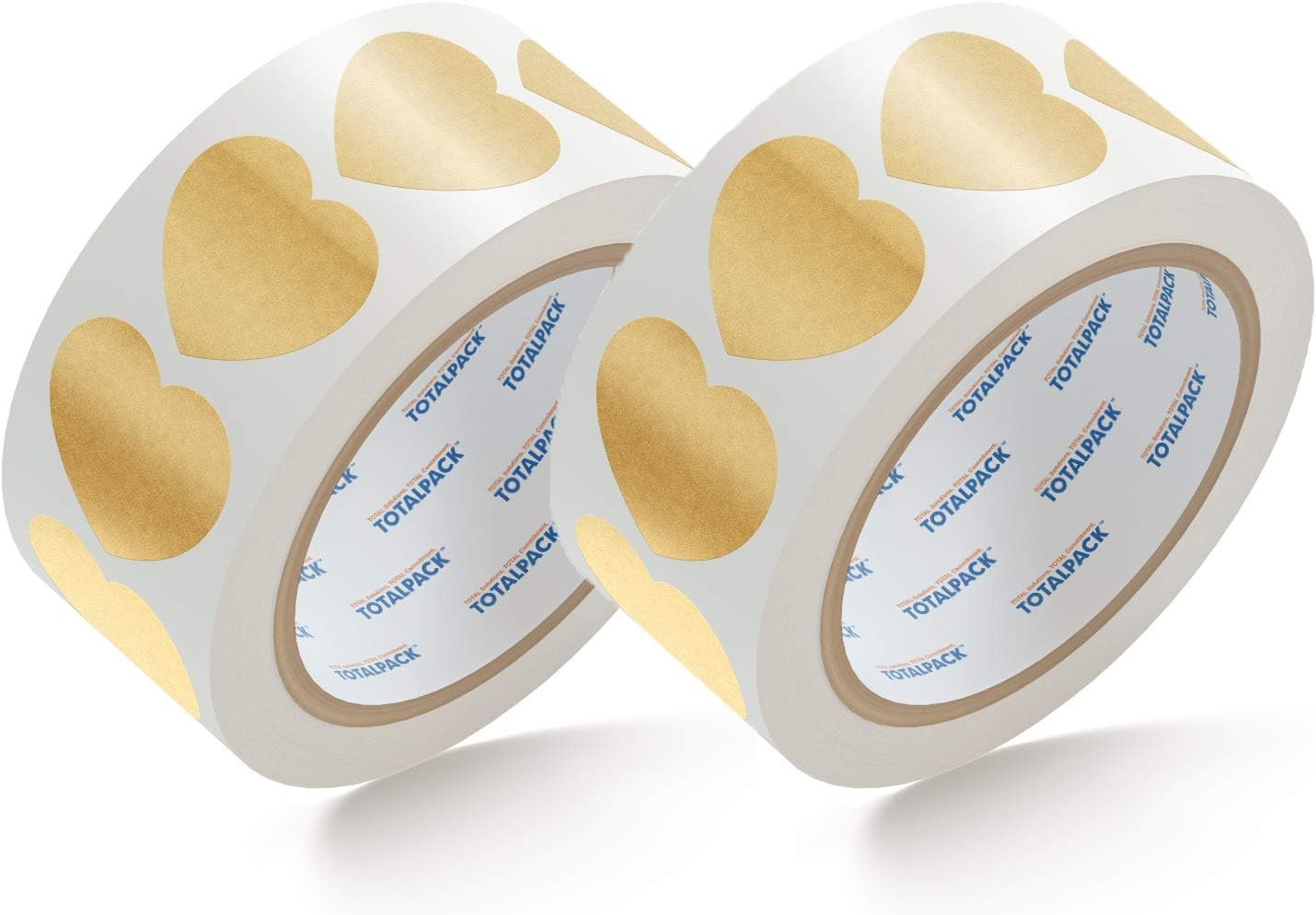 Premium Heart Sticker Roll by TotalPack - 500 Heart-Shaped 3/4 Inch Self-Adhesive Stickers Pack - Great for Teacher Supplies, Scrapbooking, Party Favors, and More! - Metallic Gold Color, 2 Rolls