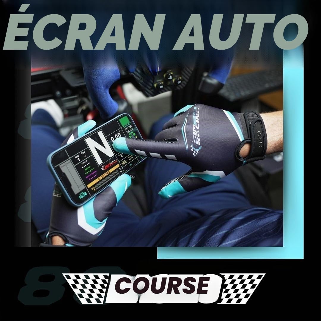 SimRacing Gants Simulateur de Conduite, Sim Racing Gloves, Gants Touch Screen pour Volant Gaming, Gants Sim Racing Excellente Grip, Légers et respirants pour Sim Racers, avec inserts en silicone