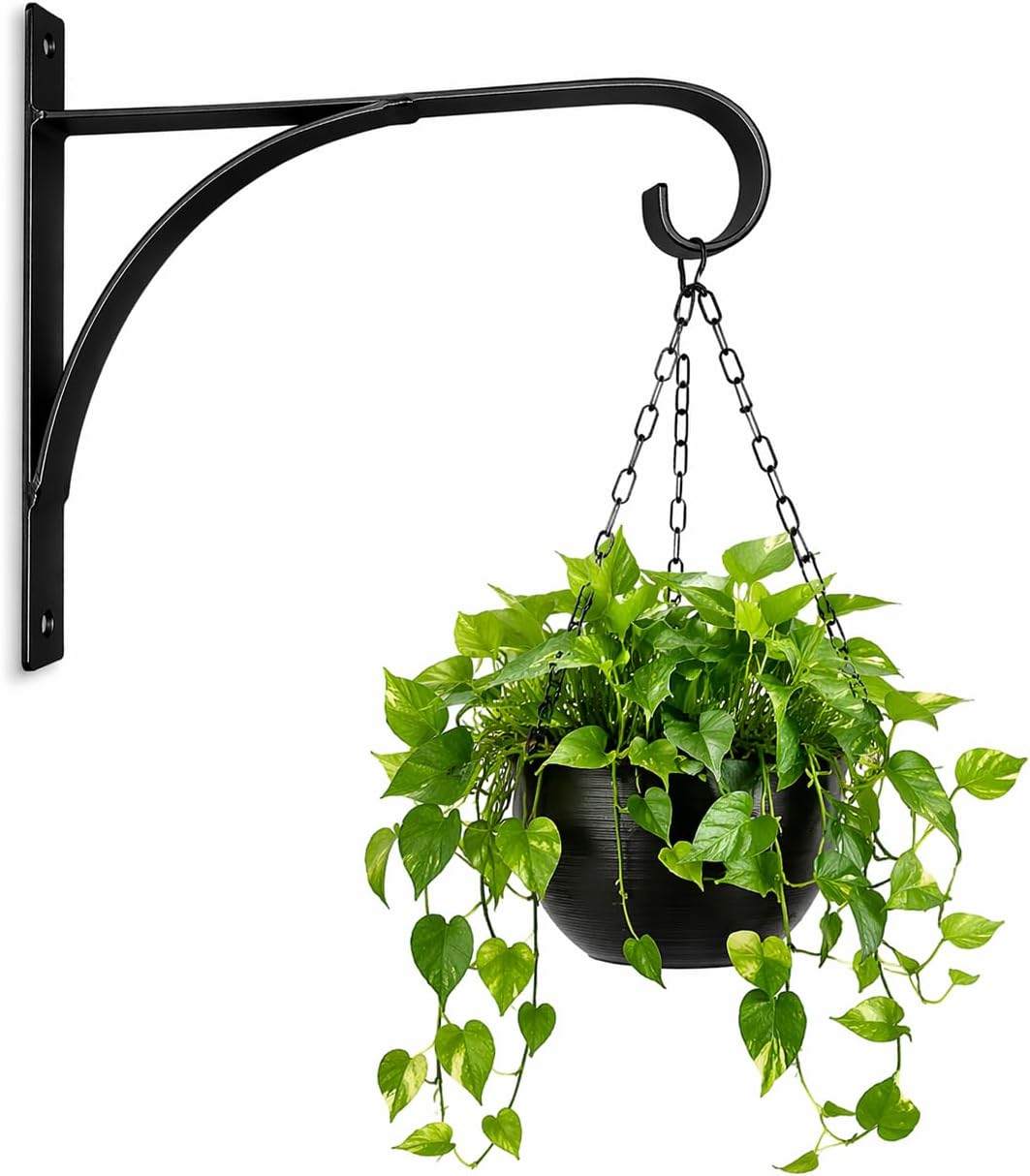 Plant Hangers Outdoor Indoor, 10 Inch Hanging Plant Brackets 2/4 Pack, Decorative Iron Plant Hooks for Hanging Plants, Bird Feeders, Wind Chimes, Flower Baskets (2Pack)