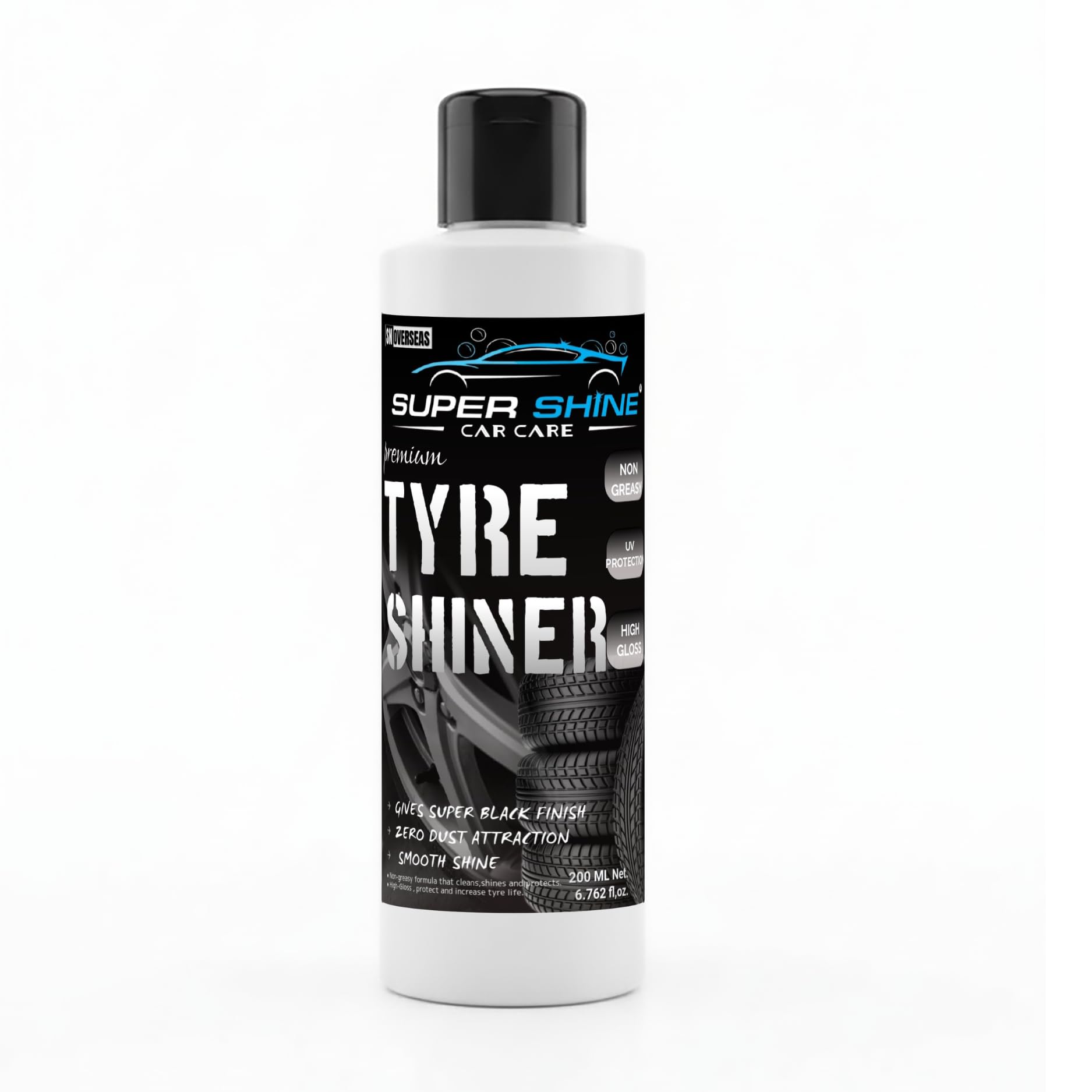 SUPER SHINE CAR CARE Tyre Polish for Car and Bike (200ml) | with Black Foam Applicator and Microfiber Cloth| Gives Lustrous Dark, Long Lasting