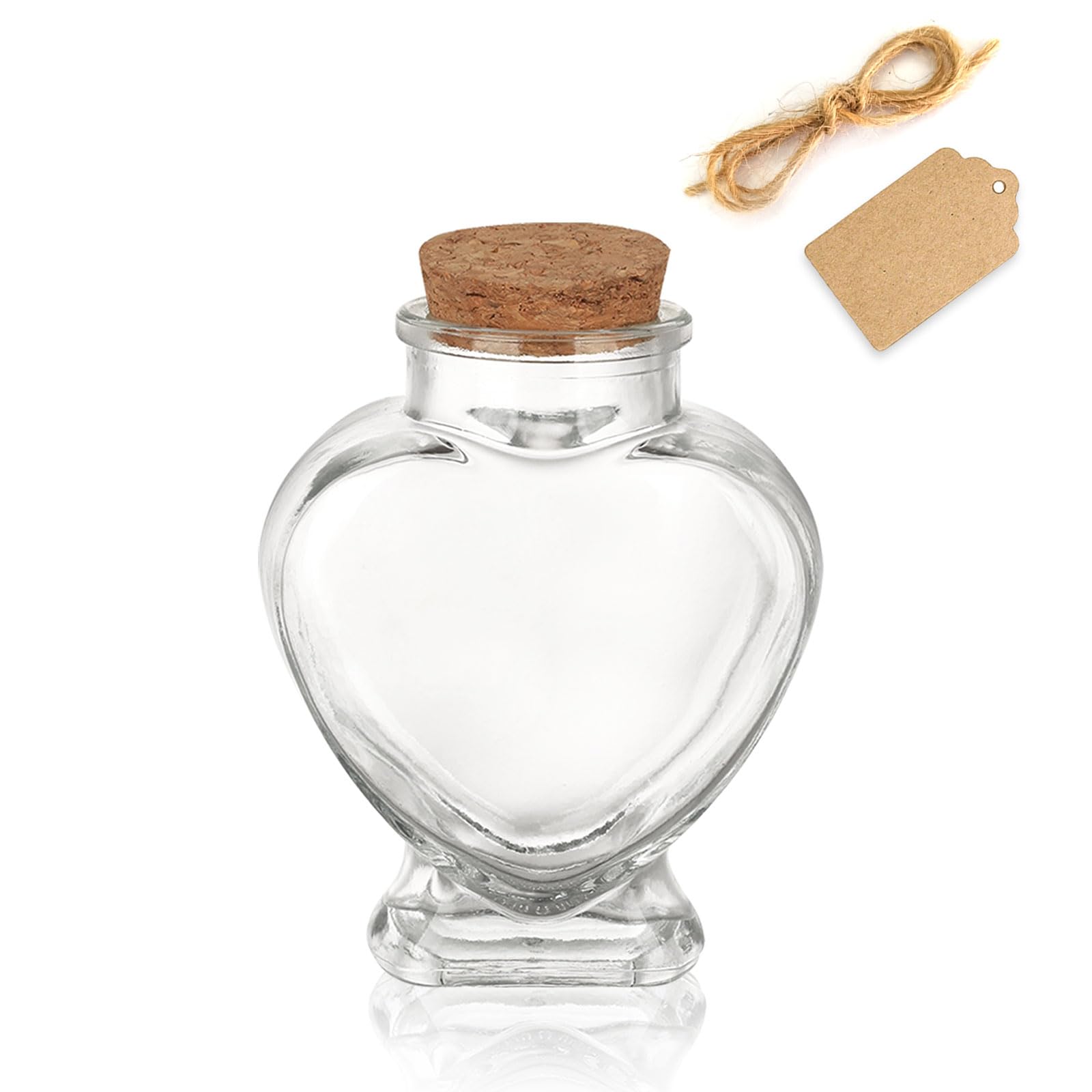 WHJY 5oz Glass Jars with Cork Lids Decorative Glass Jars with Label Tag and String Heart Shaped Glass Containers for Anniversary DIY Art Craft Wedding Home Decor (1)