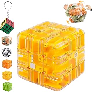 3D Magic Cube Maze Ball Puzzle - Spatial Awareness Brain Training Toy for Stress Relief & Logic Development, Maze Ball, Gravity Cube Game, ADHD Toys, Brain Teaser Puzzles, Focus Game(Yellow)