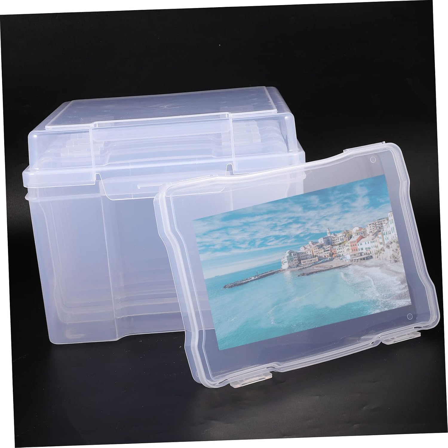 jojofuny Transparent Photo Storage Organizer Case Multi-purpose Box for Photos Postcards Cards and Crafts Durable Reusable Design for Desktop and Organization