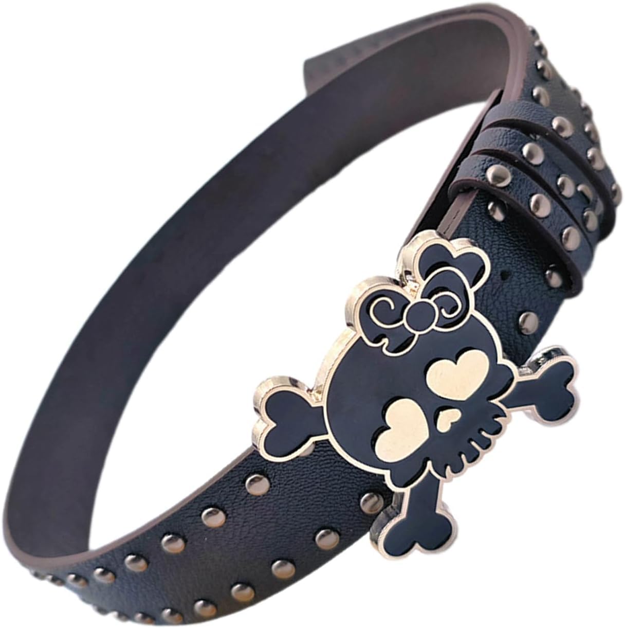 Women's Skull Buckle Waist Belt - Y2K PU Leather Rivets Studded Waistband Jeans Pants Decorative Punk Belt Rock Goth Clothing Harajuku Streetwear Halloween Cosplay (Black)