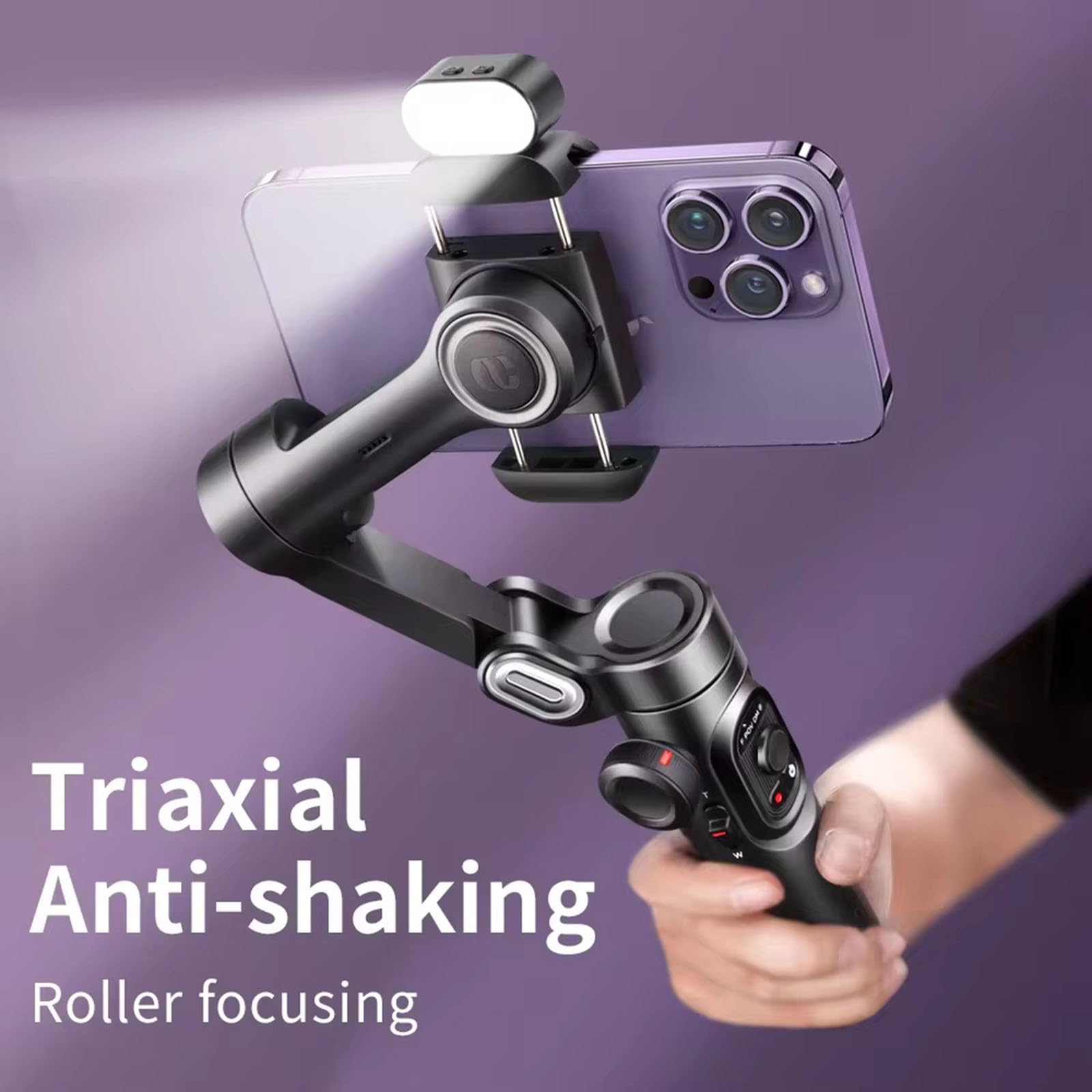Stabilizator gimbala do smartfona, 3-osiowy ręczny stabilizator gimbala do smartfona z magnetycznym światłem wypełniającym RGB do nagrywania wideo, śledzenia twarzy i obiektów