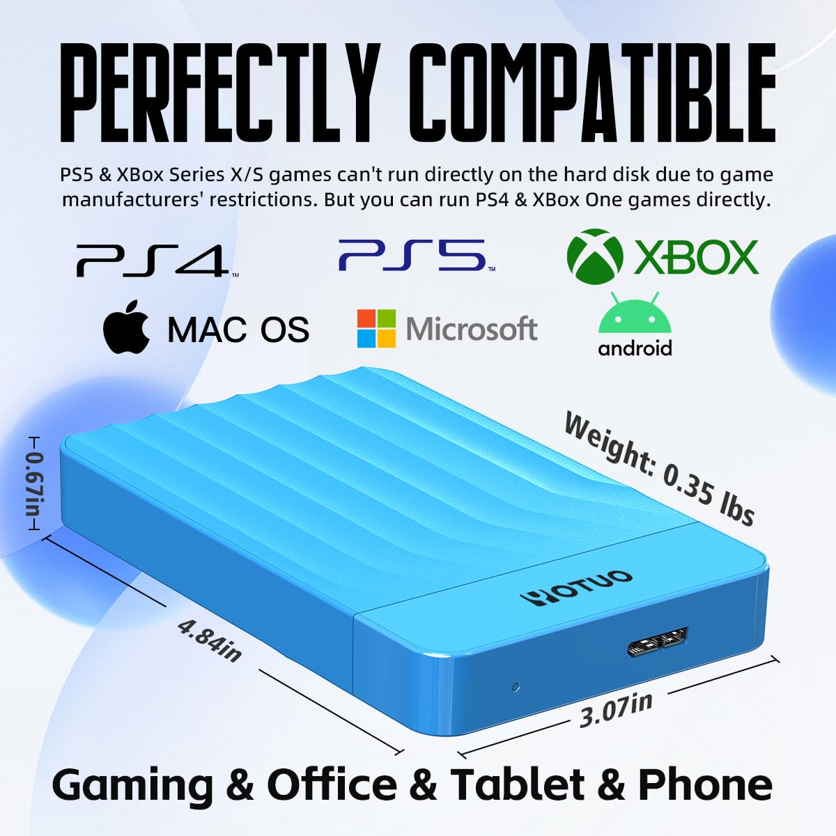 YOTUO Disco duro externo portátil de 750 GB, expansión de almacenamiento HDD móvil USB 3.0 para PC, Mac, escritorio, laptop, PS4, PS5, Xbox One X/S, Xbox 360, Xbox Series X/S, oficina y juegos (azul)