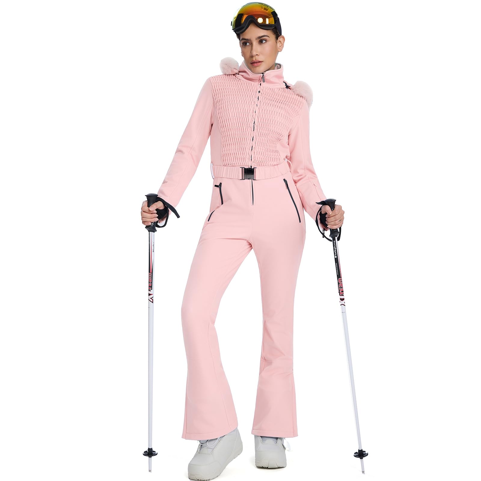 HOTIAN Combinaison de ski une pièce pour femme - Imperméable - Coupe-vent - Pour l'hiver - Chaude - Avec capuche