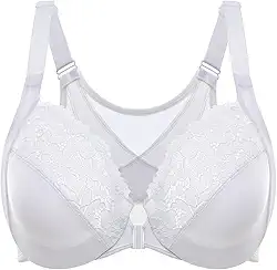 Sutiã feminino com fecho frontal, cobertura total, tamanho plus size, com renda, aro e sem forro.