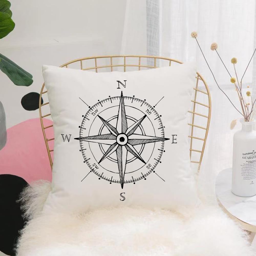 HYMSXW Cushion Cover,Throw Pillow Case Home Decorative for Living Room Bedroom Sofa Chair 20X20 Inch,Compass, Hand Drawn Compass Windrose North and South East West Instructions,Pillowcase 50X50cm