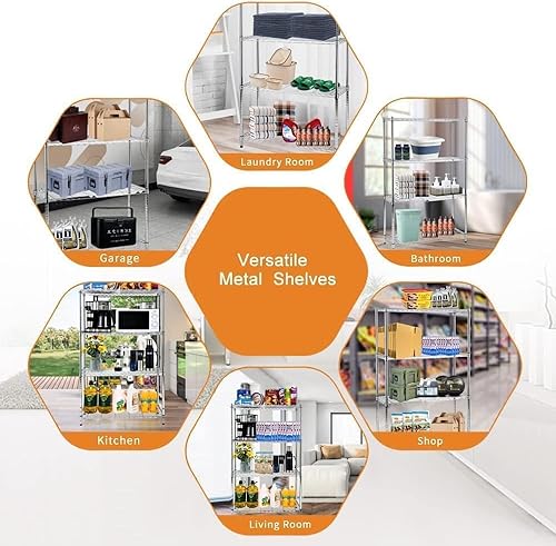 Miniatura 6 de Catalina Creations Estantería de 4 niveles y almacenamiento, estantería de alambre ajustable con revestimientos de 4 estantes, estante de