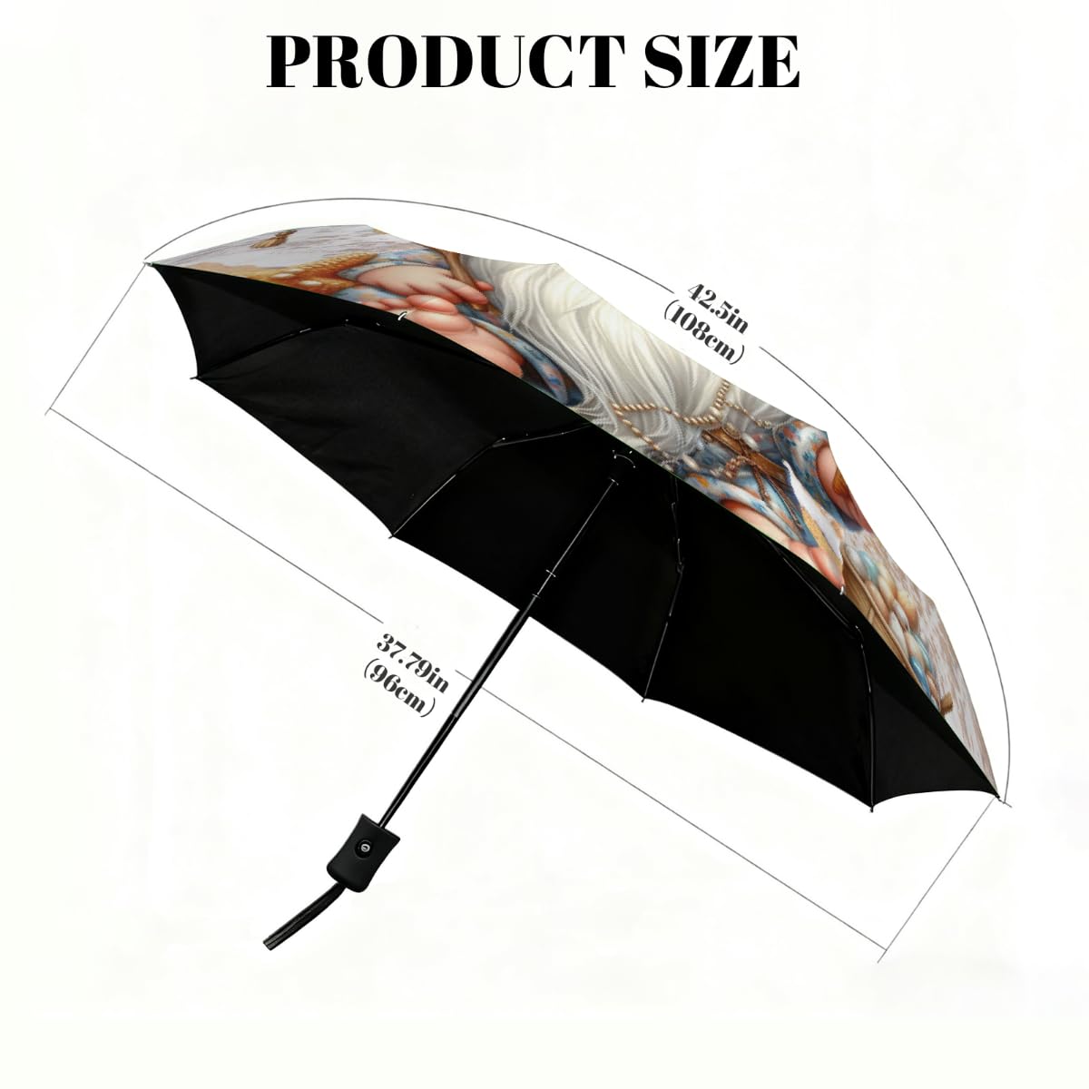 Paraguas compacto de viaje resistente al viento, plegable, para lluvia, apertura automática, protección contra rayos UV y agua, Playa de gnomos de verano